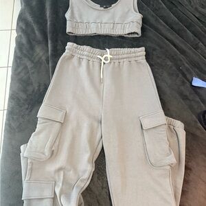 Forever 21 Gray Track Pants with Elastic Waistband and Crop top set